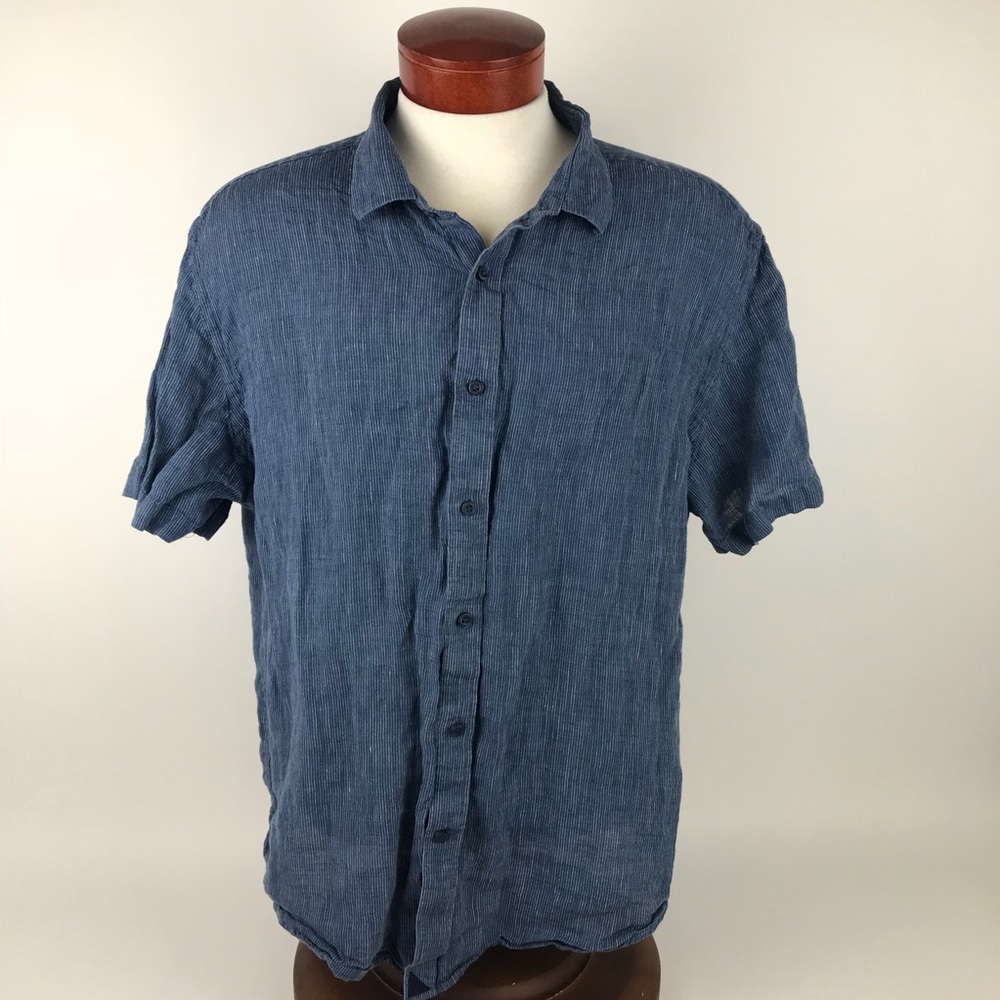 UNTUCKit Blue 100% Linen Short Sleeve Button Up